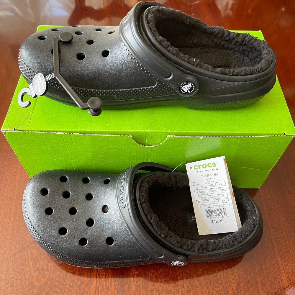 Authentic Crocs Classic Lined Black Size 11 women's or 9 Men's